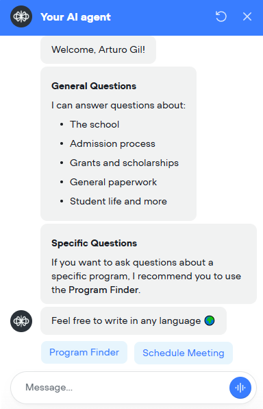 Admissions Buddy chat interface