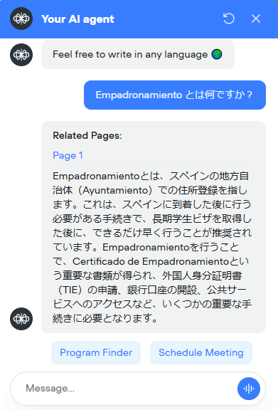 Admissions Buddy multilanguage chat interface