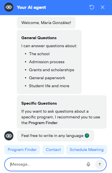 Admissions Buddy chat interface